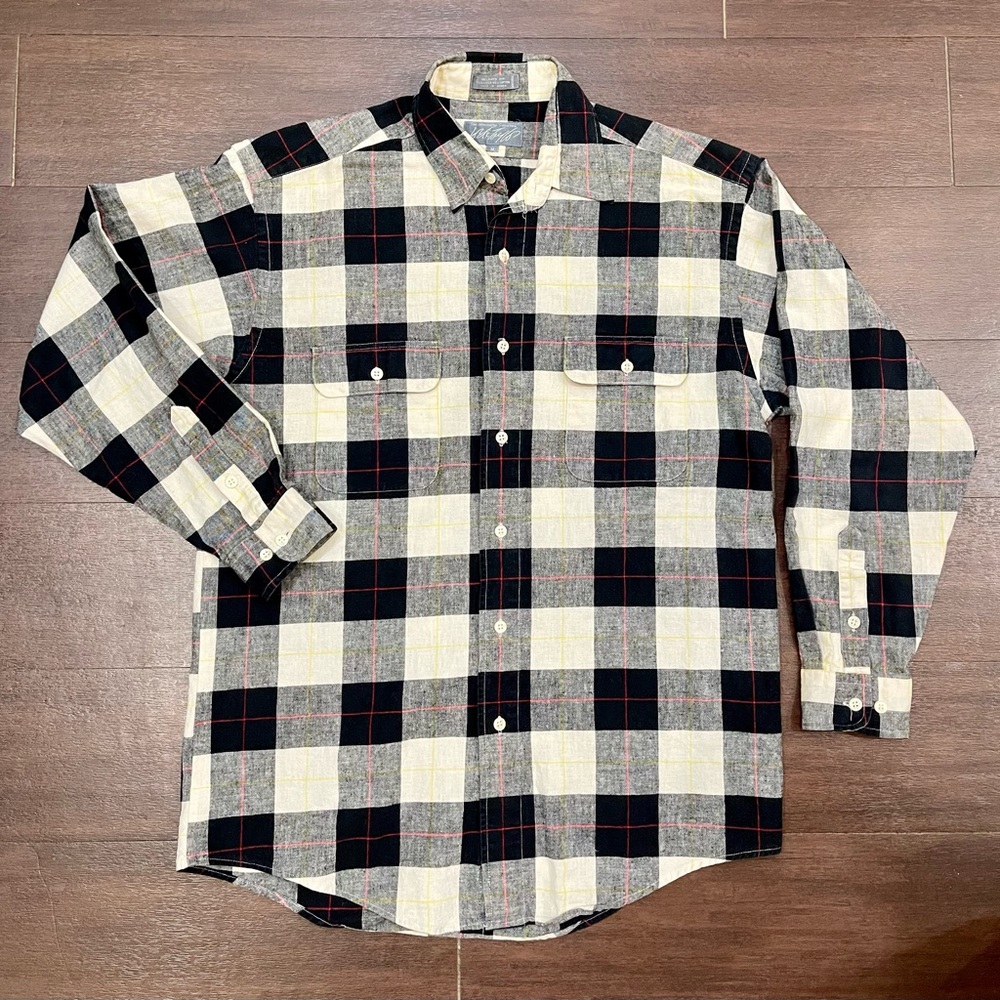 The Kensington Collection Check Flannel Black/Grey/White Button Shirt Men’s M